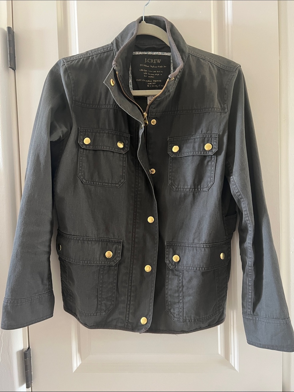 J. Crew Olive Relaxed Boyfriend Utility Jacket with Gold Buttons